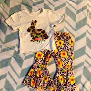 Cheetah bunny shirt, and flared pants outfit